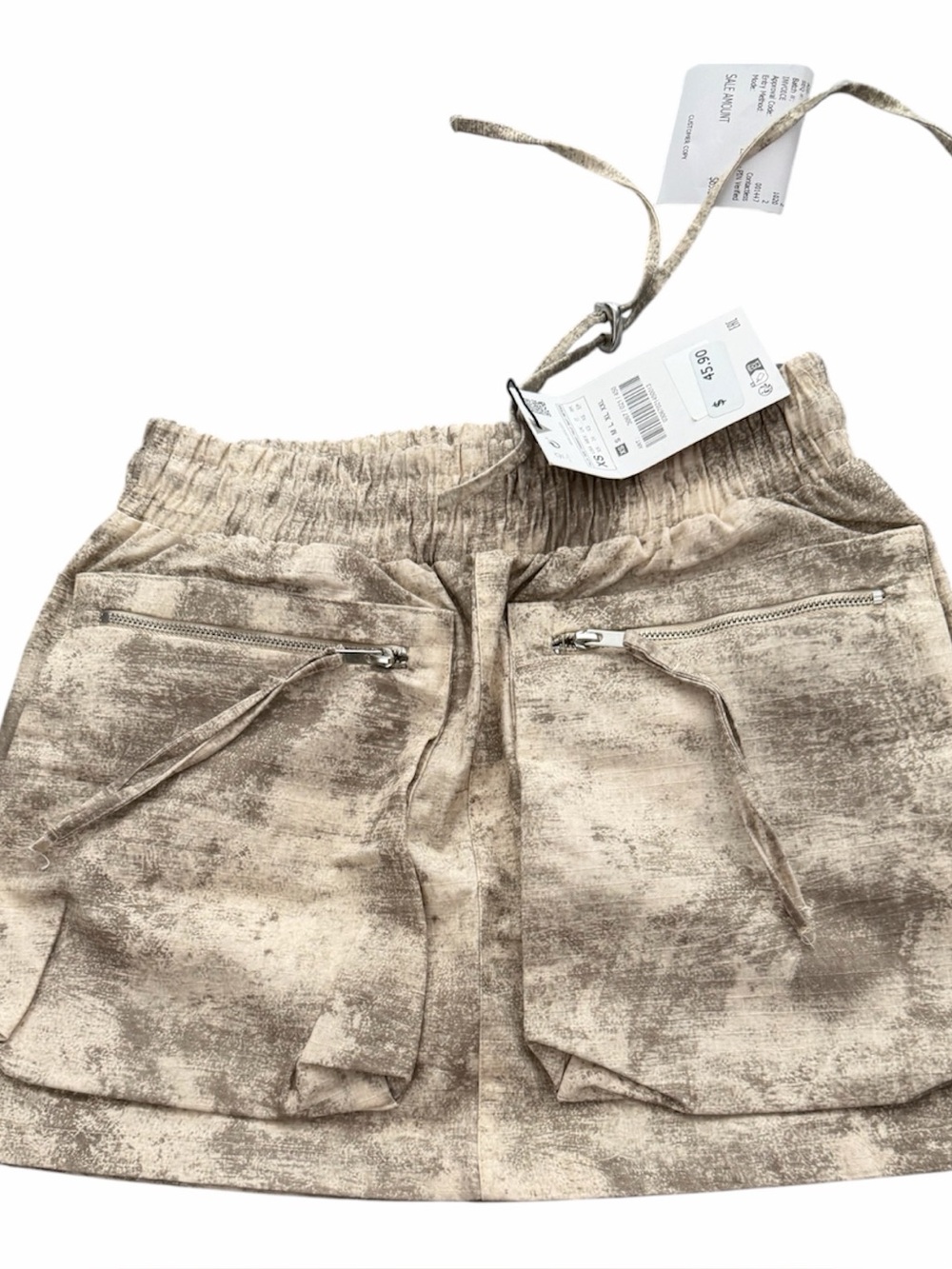 Zara Beige Tie-Dye Mini Skirt with Zip Pockets